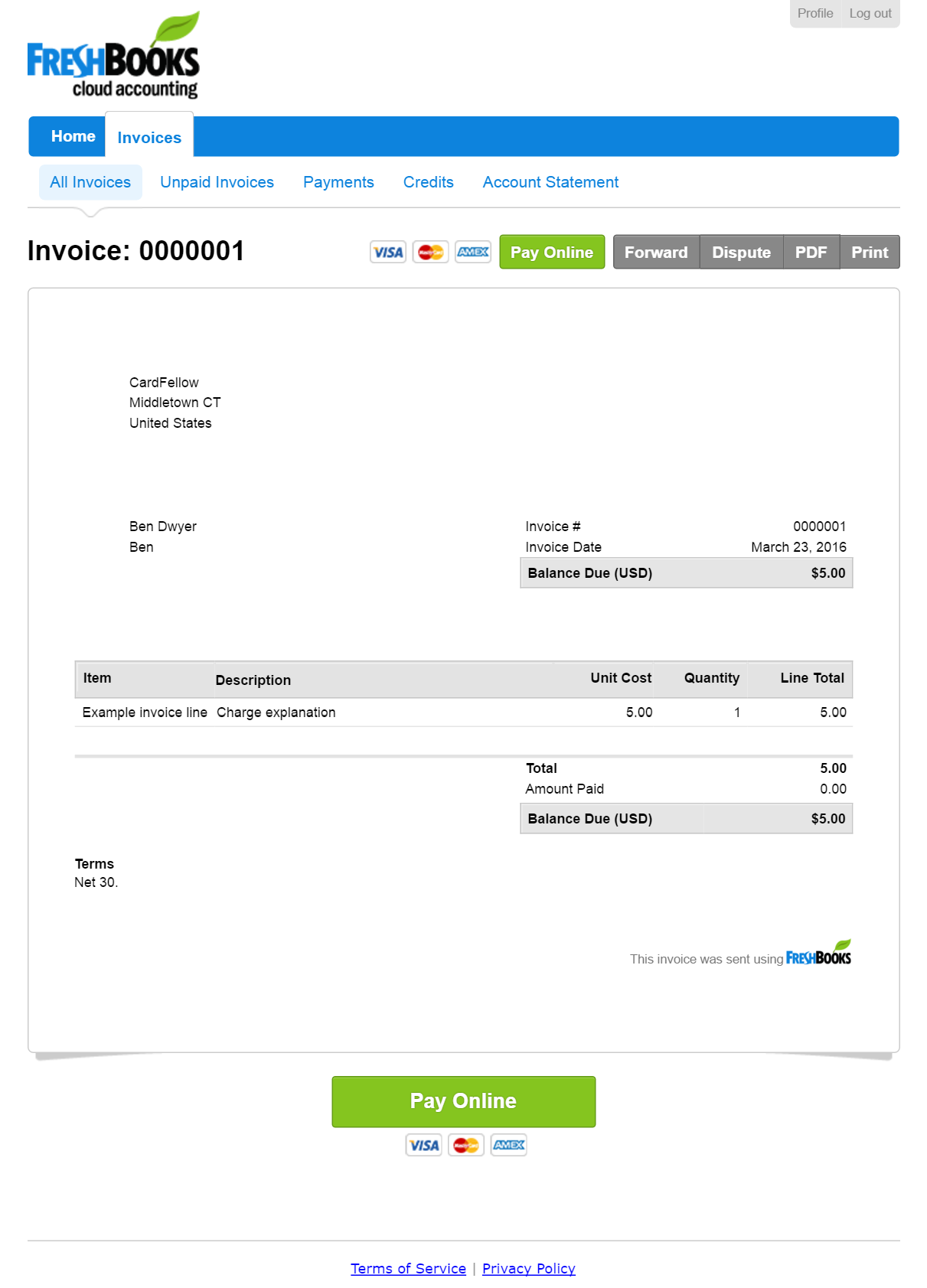 FreshBooks full invoice
