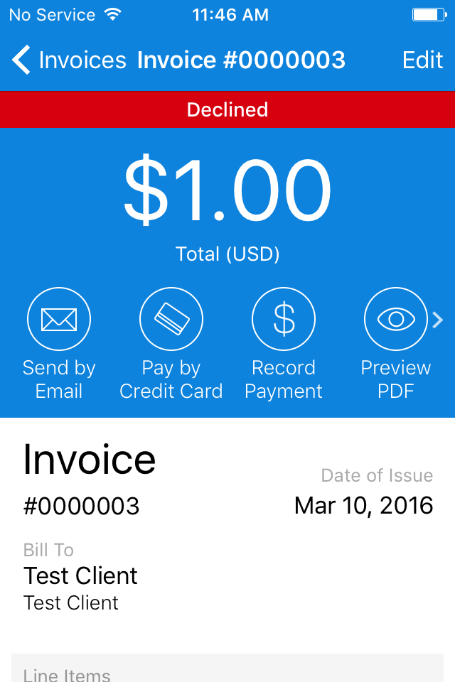 FreshBooks declined transaction