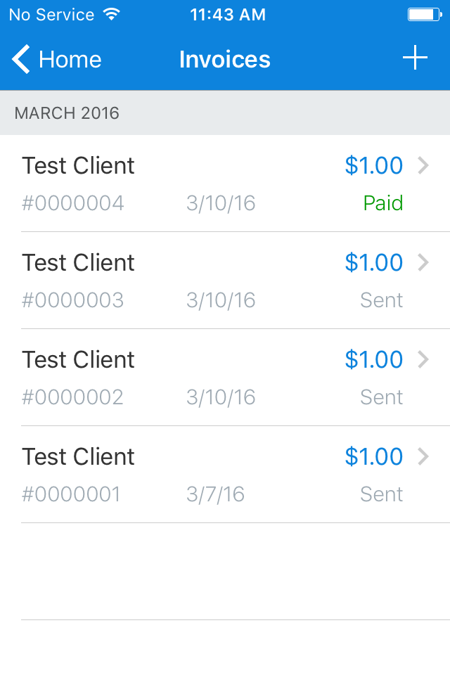 FreshBooks test invoices