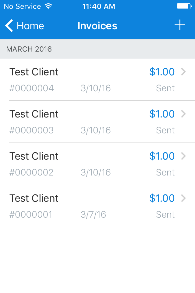 FreshBooks mobile invoice