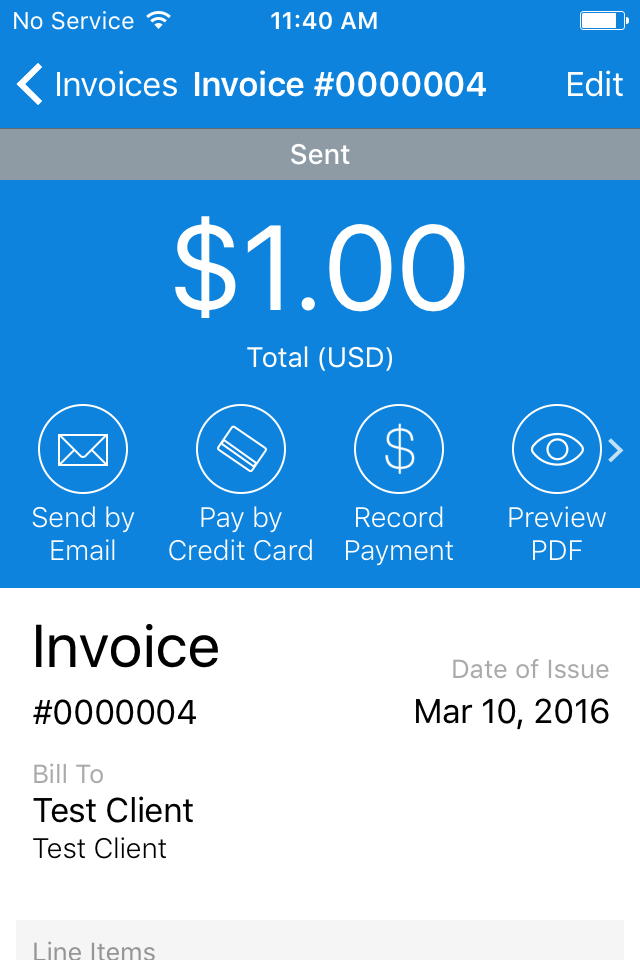 FreshBooks individual invoice