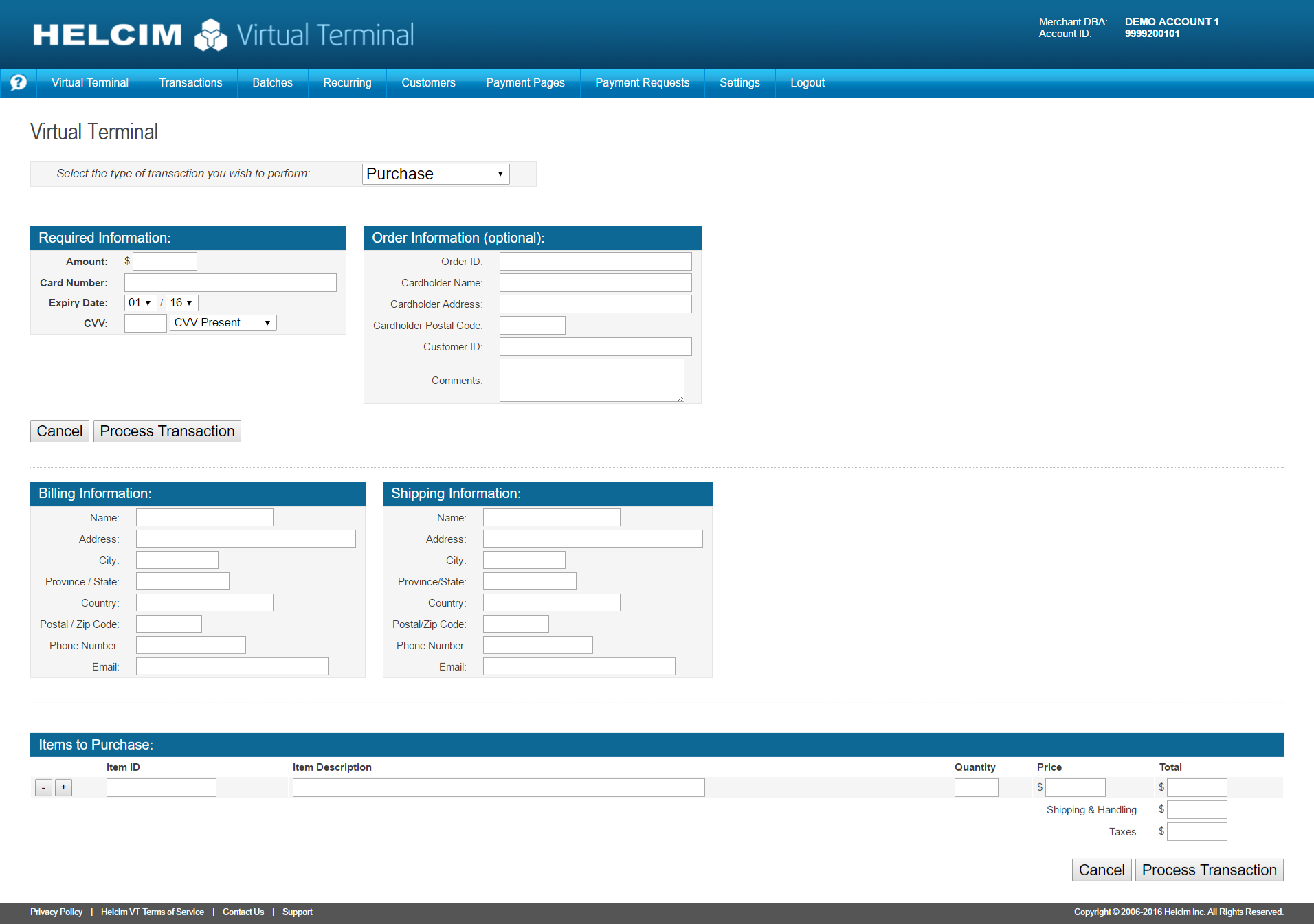 Helcim Virtual Terminal
