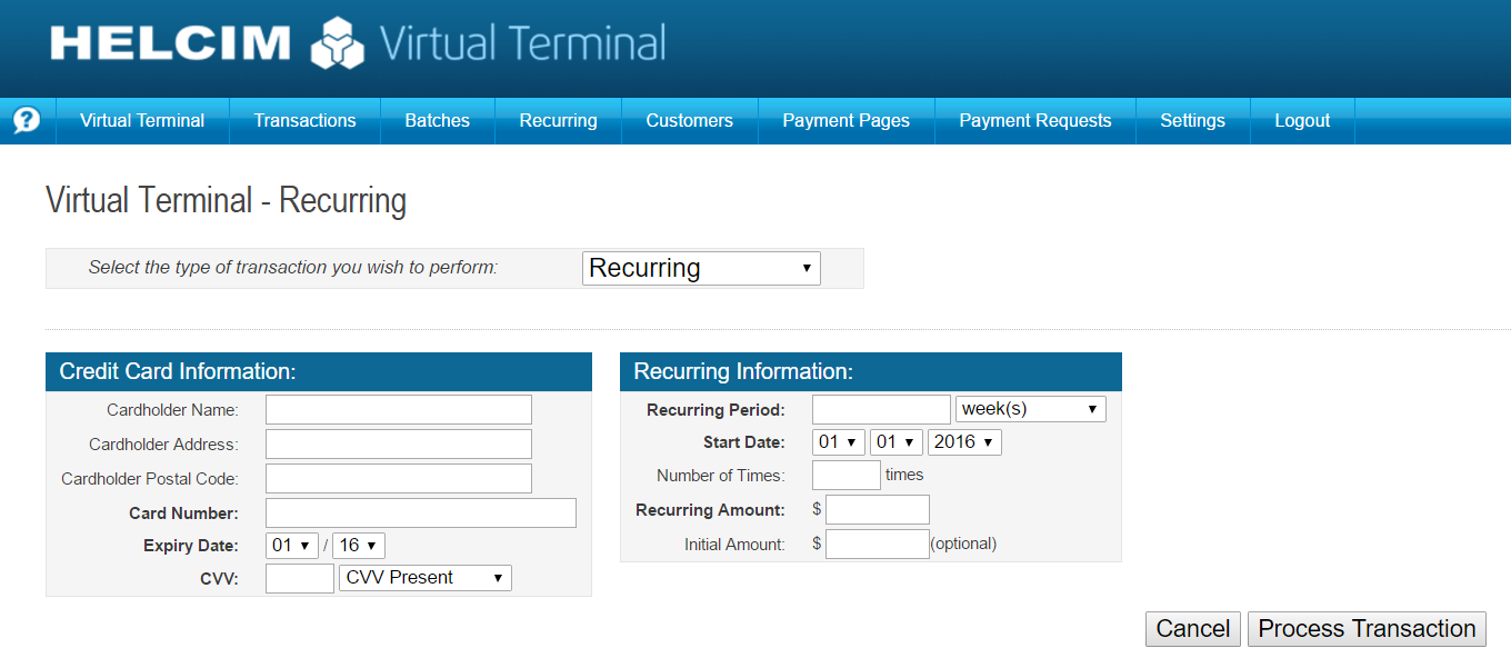 Recurring Billing Helcim