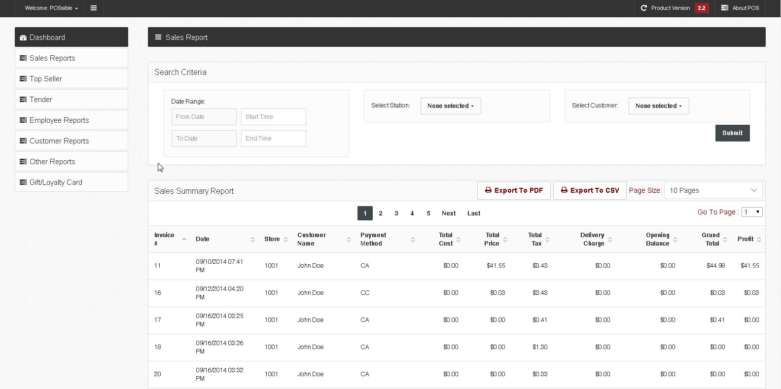 POSsible POS reports