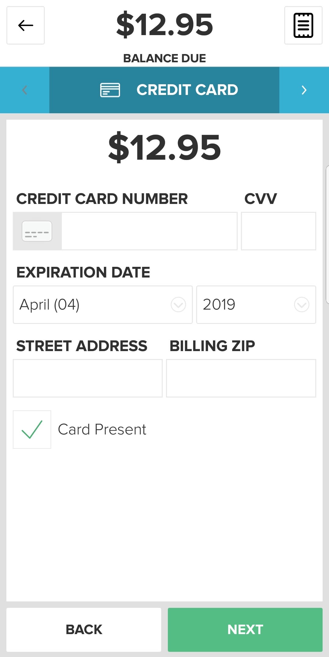 Vital mobile manual card entry