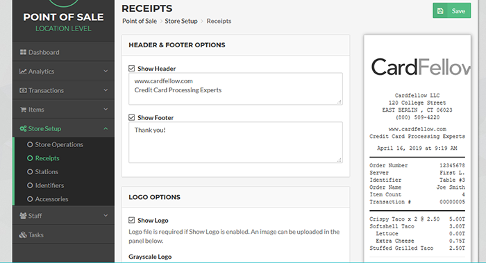 Vital POS receipt options
