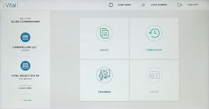 Vital POS user screen
