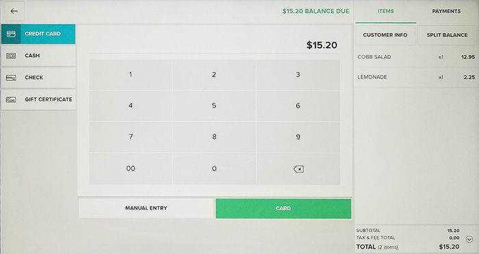 Vital POS E13 payment methods