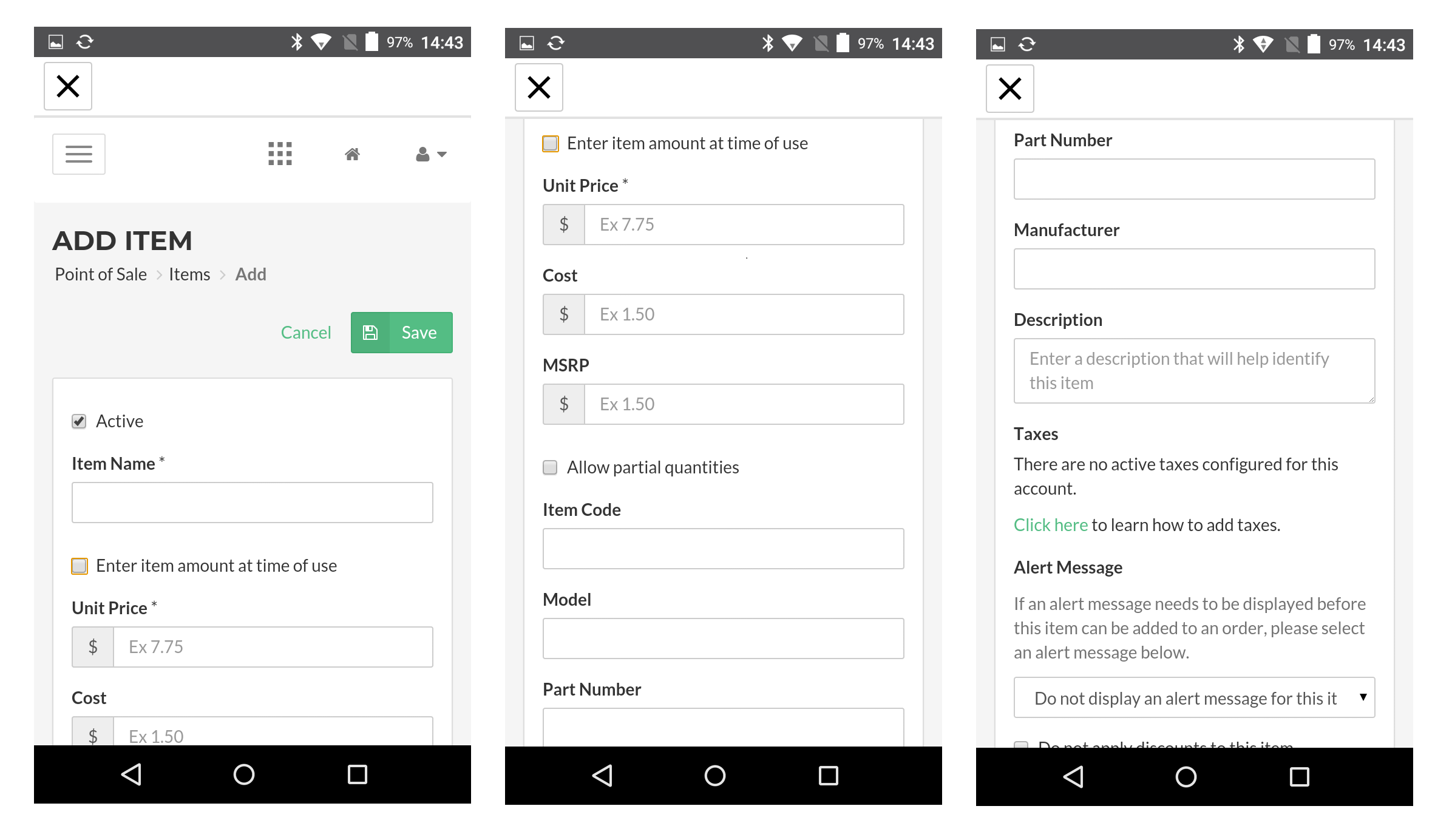 Vital add items screen
