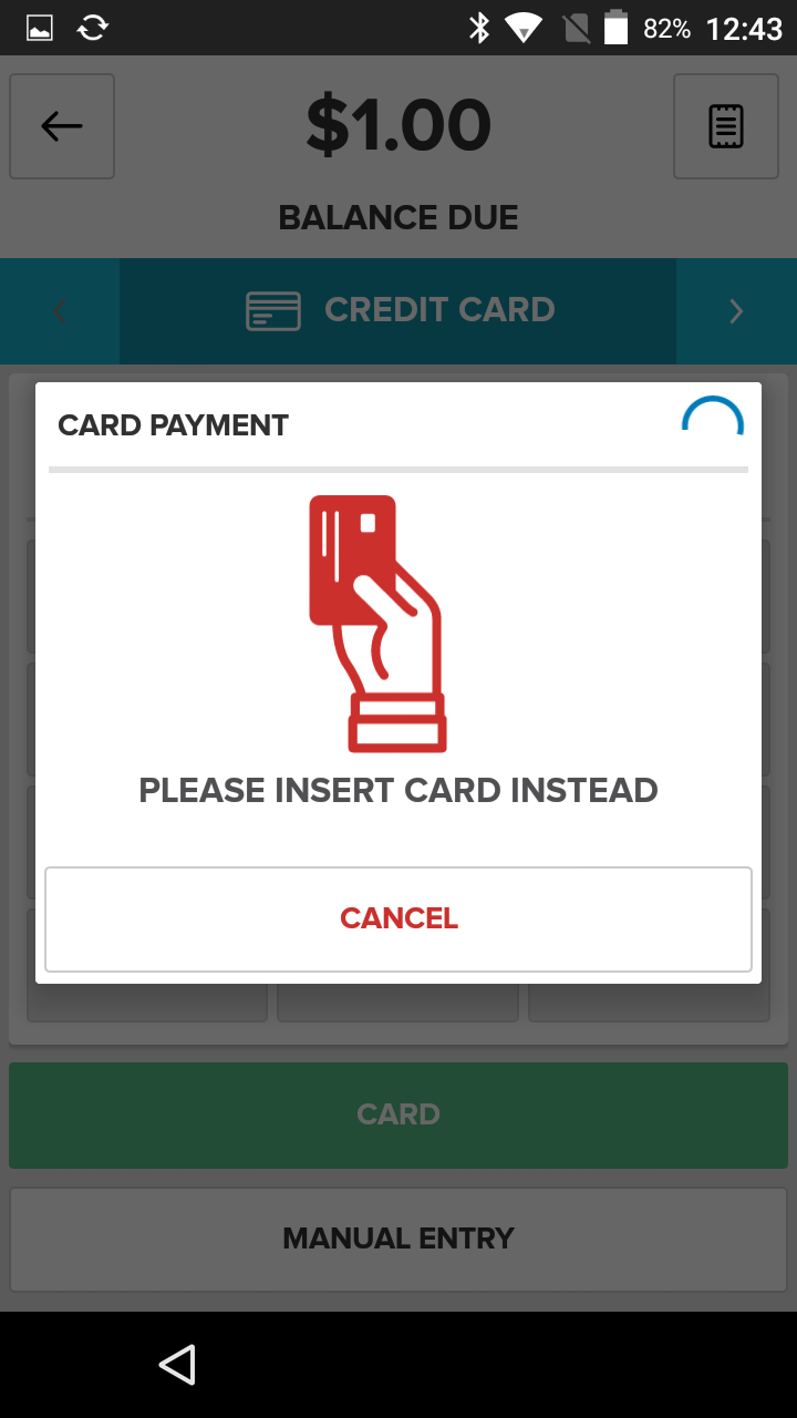 Vital X5 chip card warning screen